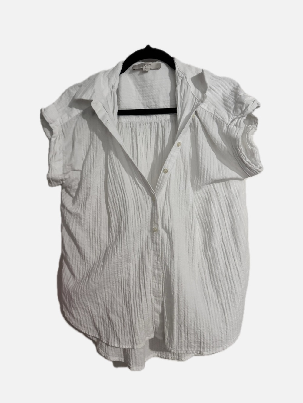 LOFT White Short-Sleeve Button-Down Gauze Shirt